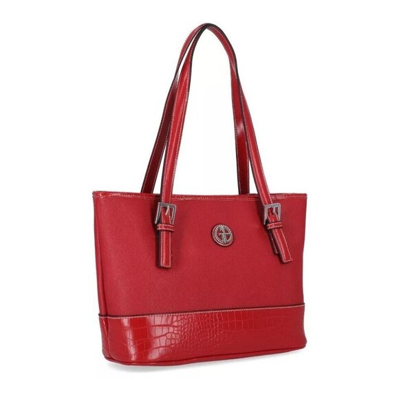 GIANI BERNINI Saffiano faux-leather croc embossed women's tote bag- RED - Picture 2 of 13